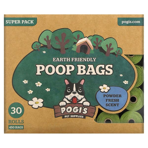 Pogi's Pet Supplies, Earth Friendly Poop Bags, Powder Fresh, 30 Rollen, 450 Beutel