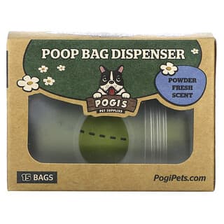 Pogi's Pet Supplies, Dispensador de bolsas para caca, Aroma fresco en polvo`` 15 bolsas grandes