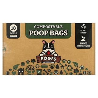 Pogi's Pet Supplies, Sacos de cocô compostáveis, 18 Rolos, 270 Sacos