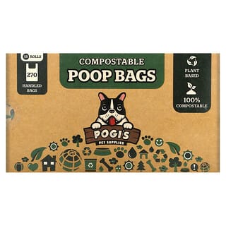 Pogi's Pet Supplies, Sacs à crottes compostables, 18 rouleaux, 270 sacs à poignée