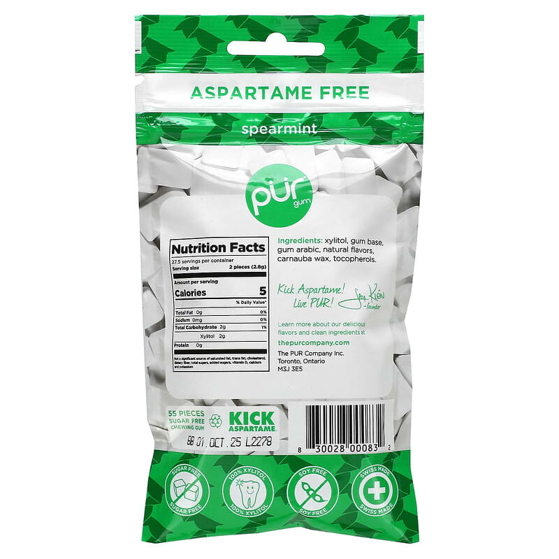 Chewing Gum, Spearmint, 55 Pieces, 2.72 oz (77 g)