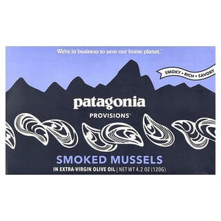 Patagonia Provisions, Midii afumate în ulei de măsline extravirgin organic + bulion, 4,2 oz (120 g)