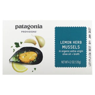 Patagonia Provisions, Zitronen-Kräuter-Muscheln in Bio-Olivenöl extra vergine + Brühe, 120 g (4,2 oz.)