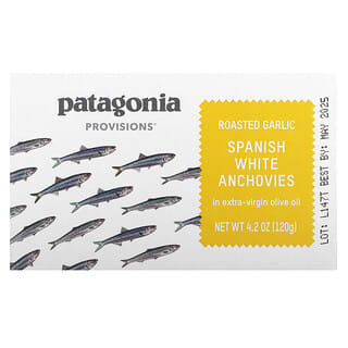 Patagonia Provisions, Обжаренные испанские белые анчоусы с чесноком в оливковом масле первого отжима, 120 г (4,2 унции)