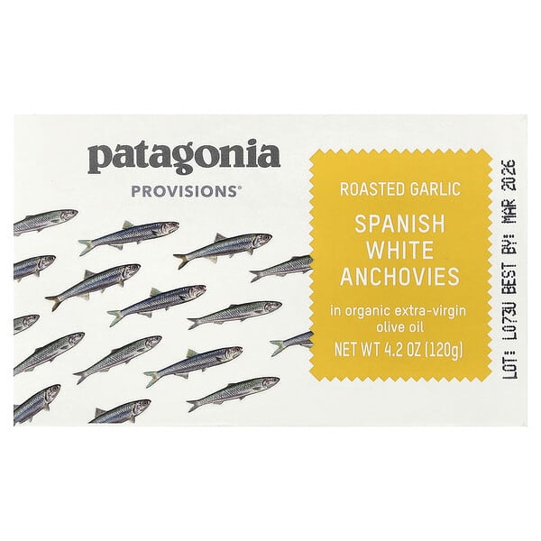Patagonia Provisions, 高階初榨橄欖油中的烤大蒜西班牙白鯷魚，4.2 盎司（120 克）