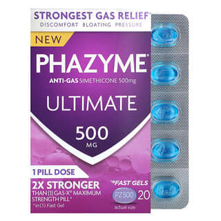 Phazyme‏, "Ultimate, סימטיקון נגד גזים, 500 מ""ג, 20 כמוסות מהירה."