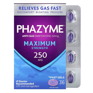Phazyme, Antigases, Máxima concentración, 250 mg, 36 cápsulas de acción rápida en gel