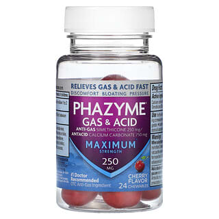 Phazyme, 胀气和胃酸缓解，特大强度，樱桃味，24 片咀嚼片