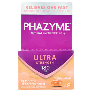 Phazyme, симетикон, против газообразования, с повышенной силой действия, 180 мг, 48 быстрорастворимых капсул