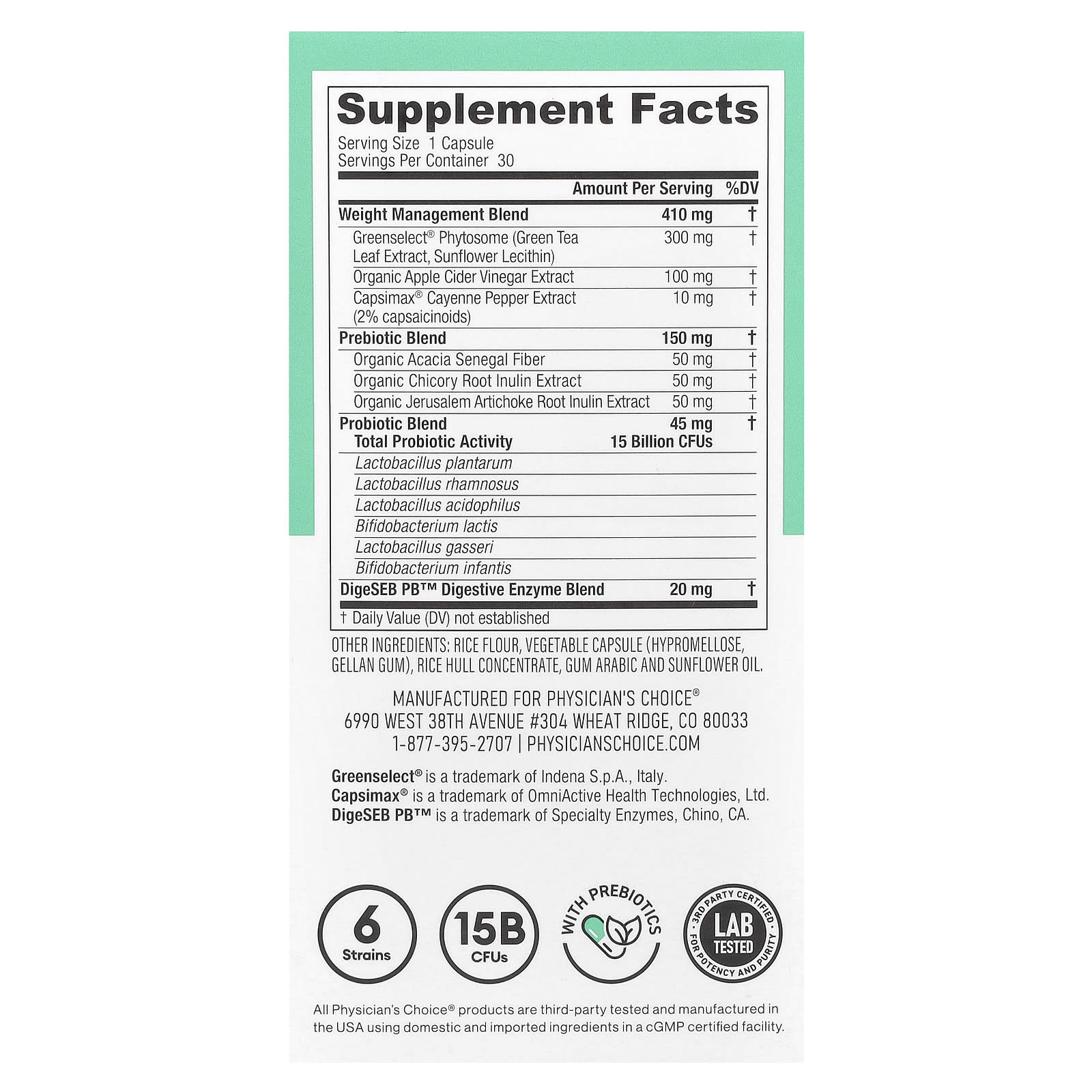 Physician's Choice, Thin 30 Probiotic, 15 Billion CFUs, 30 Capsules