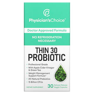 Physician's Choice, Thin 30, пробиотики, 15 млрд, 30 вегетарианских капсул с отсроченным высвобождением