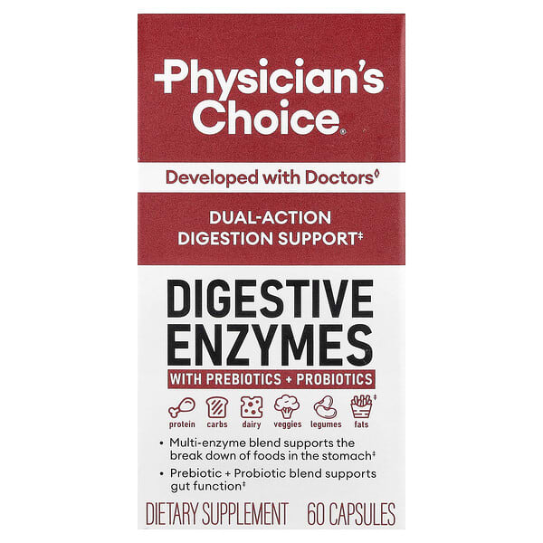 Physician's Choice, Enzimas digestivas con prebiótico más probióticos, 60 cápsulas vegetales