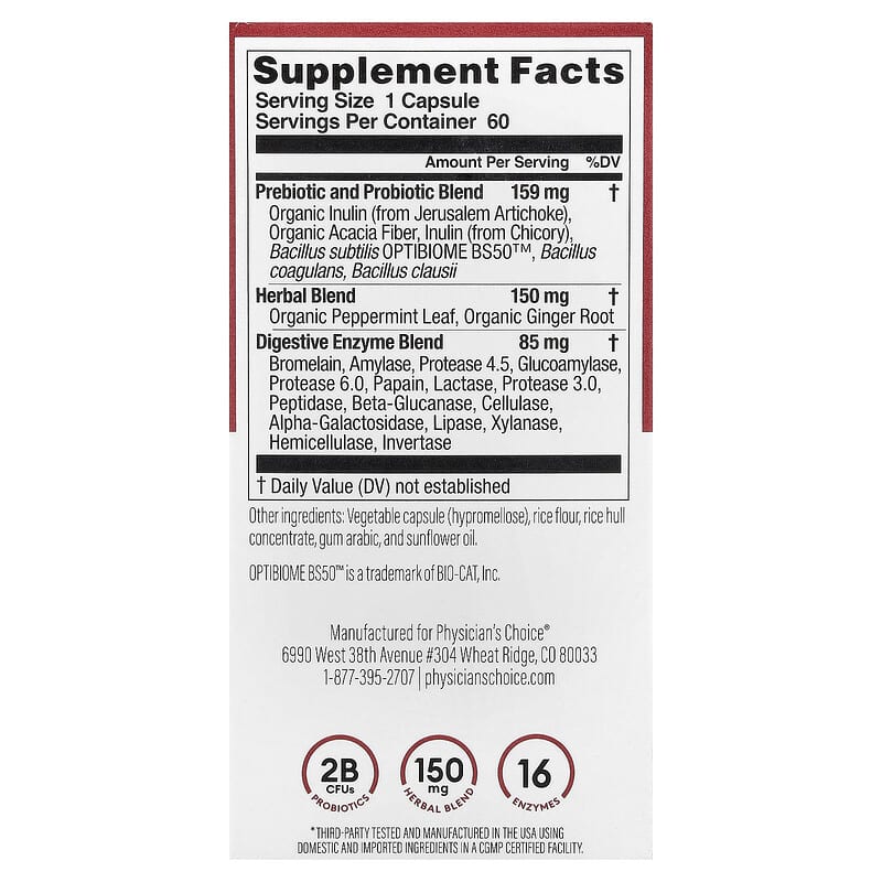 Digestive Enzymes With Prebiotic + Probiotics, 60 Capsules