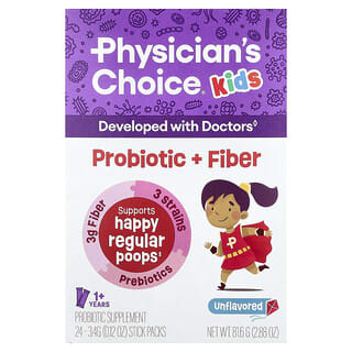 Physician's Choice, Suplemento probiótico con fibra para niños de 1 año en adelante, Sin sabor, 24 sobrecitos, 3,4 g (0,12 oz) cada uno