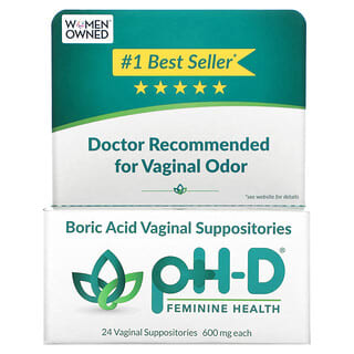 pH-D Feminine Health, Suppositoires vaginaux à l'acide borique, 600 mg, 24 suppositoires