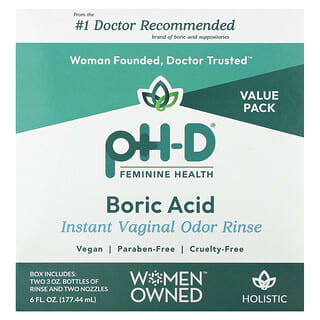 pH-D Feminine Health, Ácido bórico, Enjuague vaginal instantáneo para el olor, 2 frascos y 2 boquillas, 177,44 ml (6 oz. Líq.)