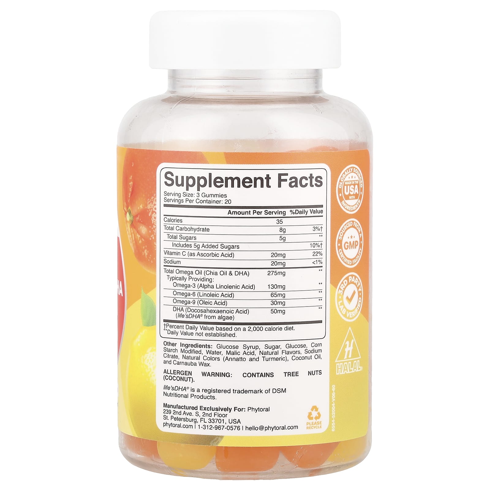 Phytoral, Omega + DHA Gummies with Omega 369, Lemon & Orange, 60 Gummies