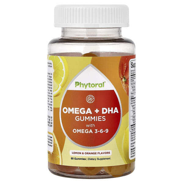 Phytoral, Omega + DHA 軟糖，含 Omega 3-6-9，檸檬和橙子味，60 粒