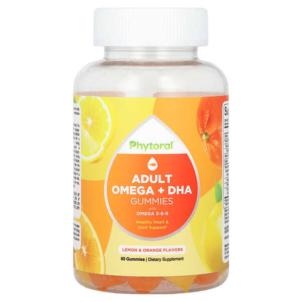 Phytoral, 成年人 Omega + DHA 軟糖，含 Omega 3-6-9，檸檬和柳丁味，60 粒軟糖