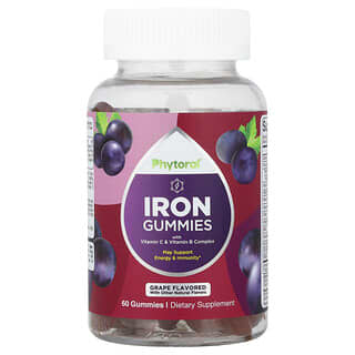 Phytoral, Gomitas de hierro con complejo de vitamina C y vitamina B, Uva, 60 gomitas
