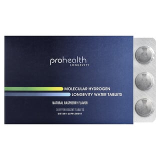 ProHealth Longevity, Molecular Hydrogen Longevity Water Tablets, natürlicher Himbeergeschmack, 30 Brausetabletten (80 mg pro Tablette)