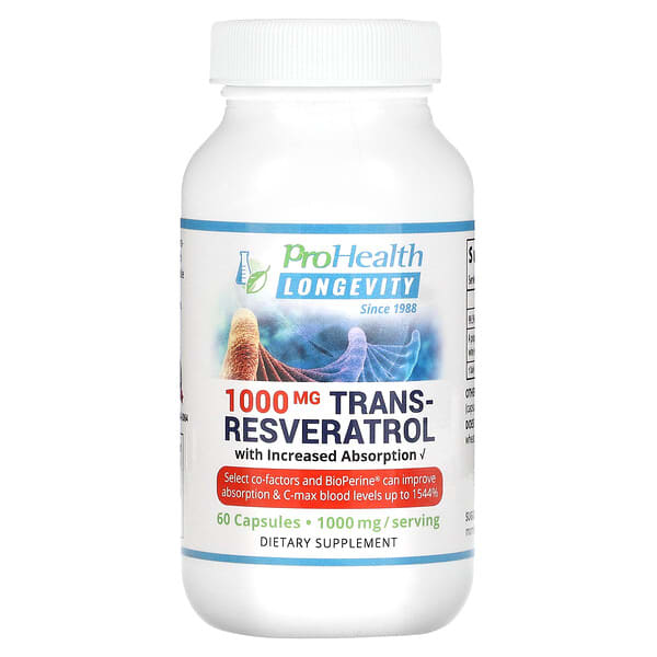 ProHealth Longevity, Trans-Resveratrol with Increased Absorption, 500 mg, 60 Capsules