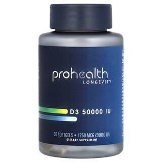 ProHealth Longevity, Vitamina D3, 1250 mcg (50.000 UI), 50 cápsulas blandas