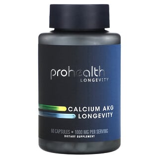 ProHealth Longevity, Alfa-cetoglutarato de calcio para favorecer la longevidad, 1000 mg, 60 cápsulas (500 mg por cápsula)