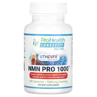 ProHealth Longevity, Uthever, NMN Pro 1000, бета-нікотинамід мононуклеотид, 500 мг, 60 капсул