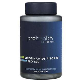 ProHealth Longevity, Ribosídeo de Nicotinamida Pro 500, 500 mg, 60 Cápsulas (250 mg por Cápsula)