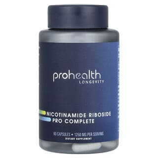ProHealth Longevity, Ribósido pro completo de nicotinamida, 1250 mg, 60 cápsulas (625 mg por cápsula)
