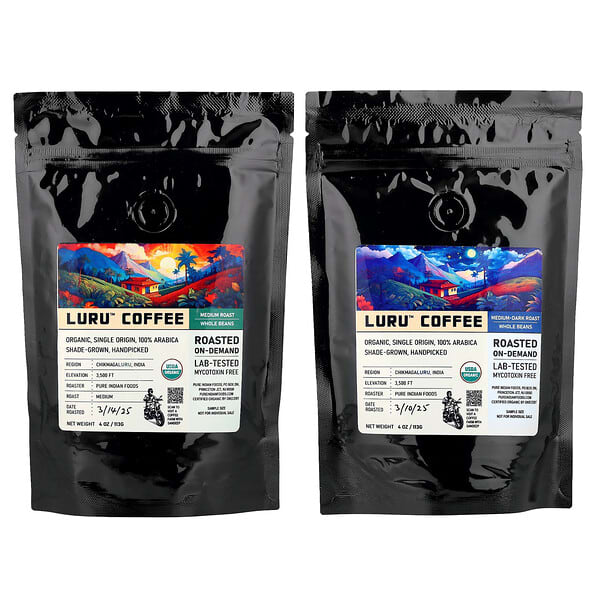 Pure Indian Foods, Luru™ 커피, 원두 샘플러, 2팩, 각 113g(4oz)