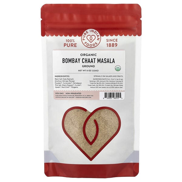 Pure Indian Foods, 유기농 봄베이 차트 마살라, 갈아 넣은 것, 226g(8oz)