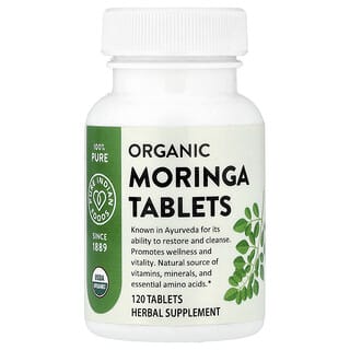 Pure Indian Foods, Comprimidos de Moringa orgánica, 120 comprimidos
