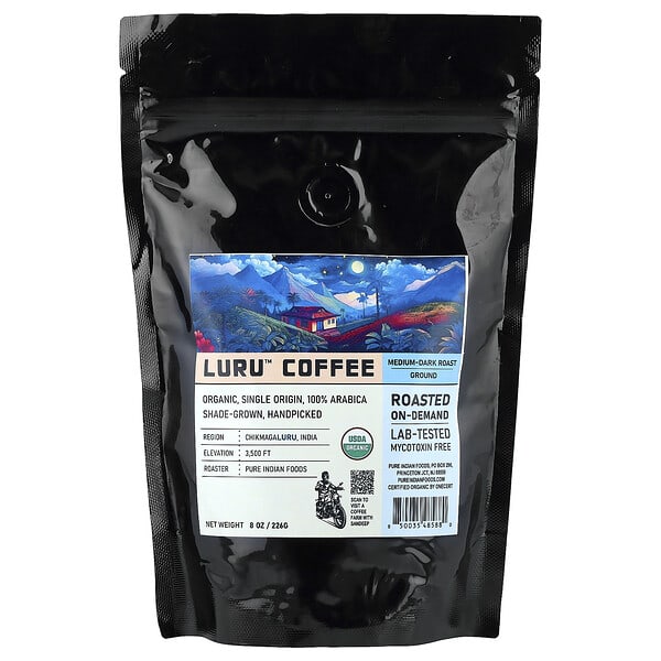 Pure Indian Foods, Luru™ 커피, 분쇄 커피, 미디엄 다크 로스트, 226g(8oz)