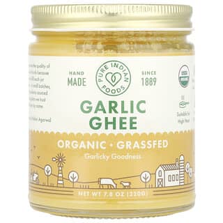 Pure Indian Foods, Ghee de ajo orgánico alimentado con pasturas, 220 g (7,8 oz)