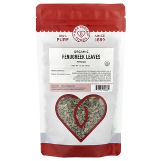 Pure Indian Foods, Hojas de fenogreco orgánico, Enteras, 36 g (1,3 oz)