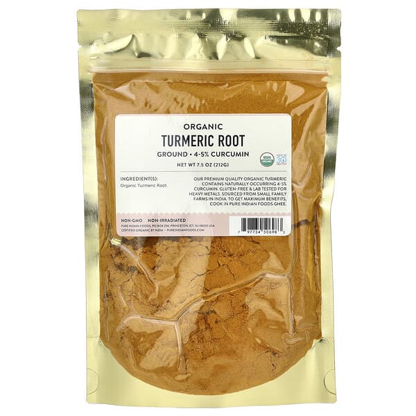 Pure Indian Foods, 유기농 울금 뿌리, 분말, 212g(7.5oz)