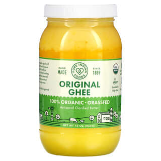 Pure Indian Foods, Ghee original 100% orgánico alimentado con pasturas, 425 g (15 oz)