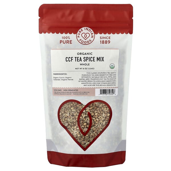Pure Indian Foods, 오가닉 CCF 티 스파이스 믹스, 홀, 226g(8oz)