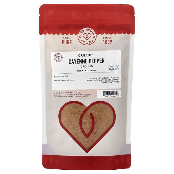 Pure Indian Foods, 유기농 카이엔페퍼, 분쇄 맛, 226g(8oz)