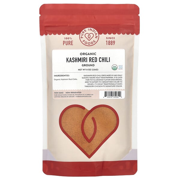 Pure Indian Foods, 유기농 카슈미르산 붉은 고추, 가루, 226g(8oz)