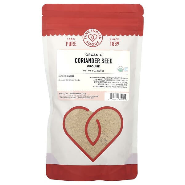 Pure Indian Foods, Organic Coriander Seed, Bio-Koriandersamen, gemahlen, 226 g (8 oz.)