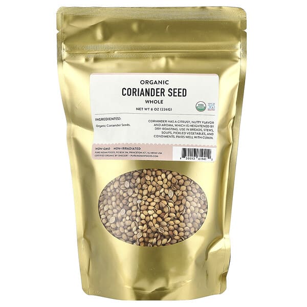Pure Indian Foods, Organic Coriander Seed, Whole , 8 oz (226 g)