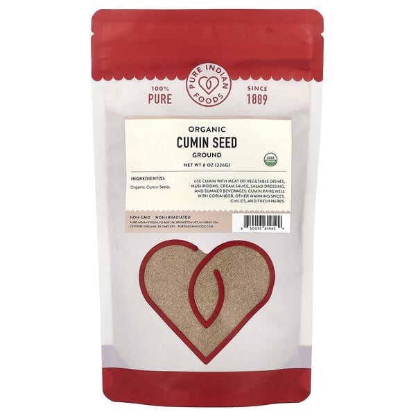 Pure Indian Foods, 유기농 커민 씨, 분말, 226g(8oz)