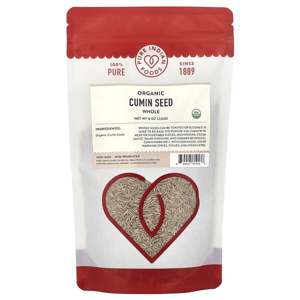 Pure Indian Foods, 유기농 커민 씨, 통씨앗, 226g(8oz)