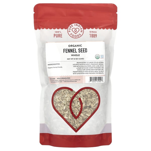 Pure Indian Foods, 유기농 회향 씨, 통째, 226g(8oz)