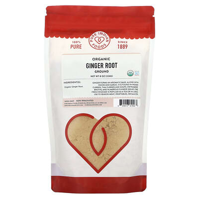 Pure Indian Foods, Organic Ginger Root, Ground, 8 oz (226 g)