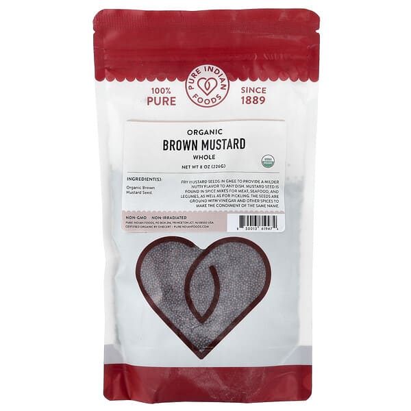Pure Indian Foods, 유기농 브라운 머스타드, 통 머스타드, 226g(8oz)