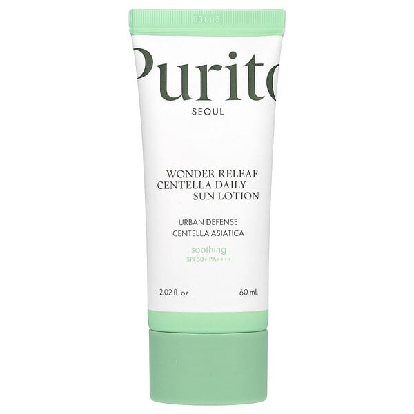 Purito, Wonder Releaf 奇跡積雪草日常抗曬乳，SPF 50+ PA++++，2.02 液量盎司（60 毫升）
